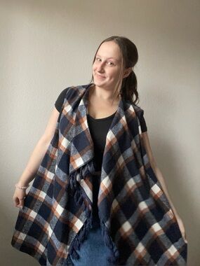 Brown & Blue Plaid Cardigan